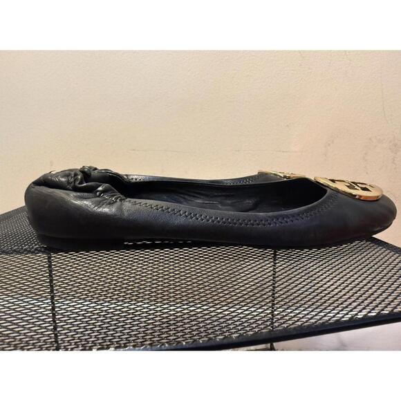 Tory Burch Leather Ballet Flats - Women’s 8 - Black W/ Gold Logo - Picture 3 of 6